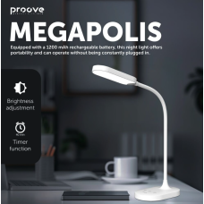Proove Megapolis Balta Led Galda Lampa 9W Ar Uzlādējamu Akumulatoru Ar Type-C